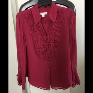 Vintage elegant Burgundy red ruffle blouse Coldwater Creek size PL